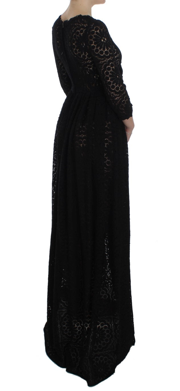 Dolce & Gabbana Schwarzes Ricamo Maxikleid in voller Länge gestrickt
