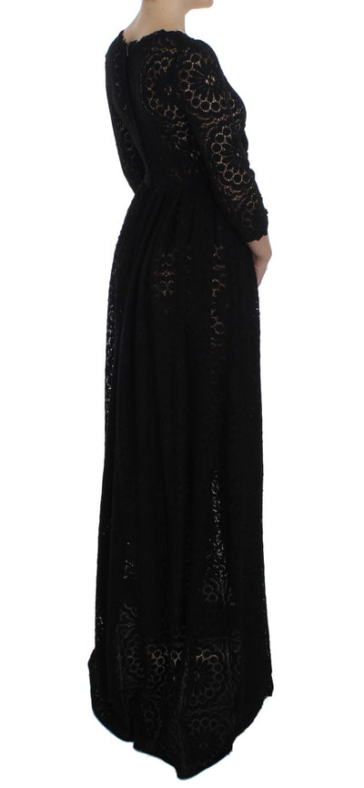 Dolce & Gabbana Schwarzes Ricamo Maxikleid in voller Länge gestrickt