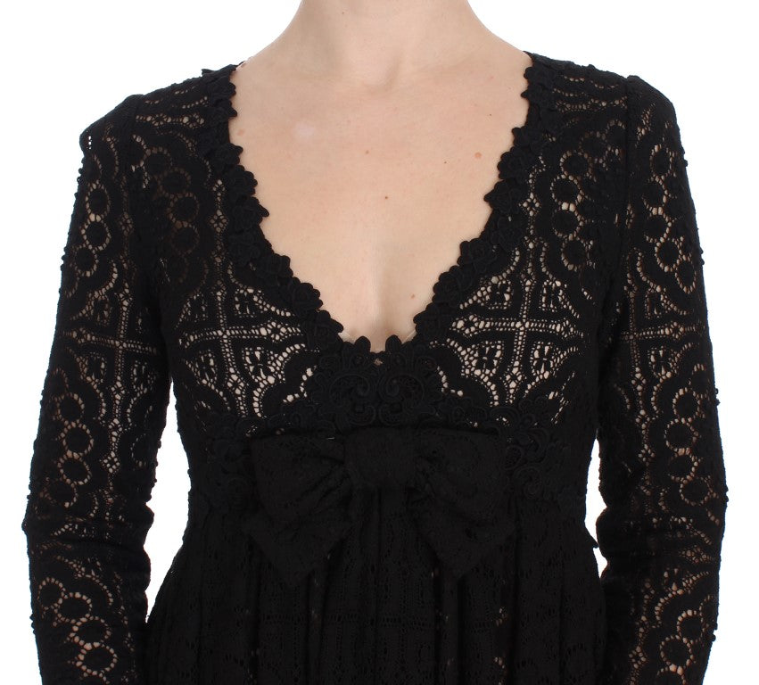Dolce & Gabbana Schwarzes Ricamo Maxikleid in voller Länge gestrickt
