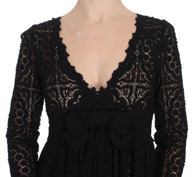 Dolce & Gabbana Schwarzes Ricamo Maxikleid in voller Länge gestrickt