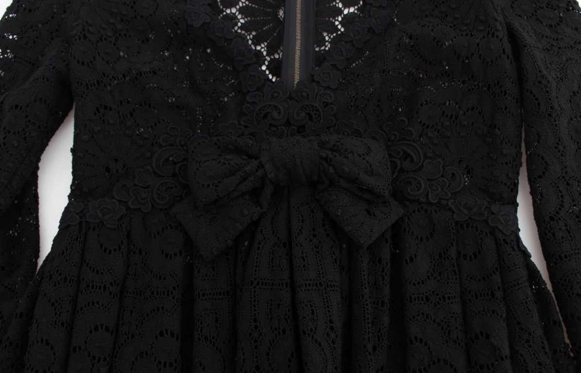 Dolce & Gabbana Schwarzes Ricamo Maxikleid in voller Länge gestrickt