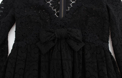 Dolce & Gabbana Schwarzes Ricamo Maxikleid in voller Länge gestrickt