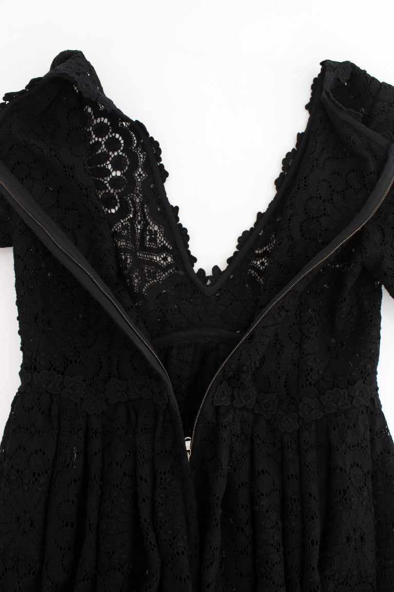 Dolce & Gabbana Schwarzes Ricamo Maxikleid in voller Länge gestrickt