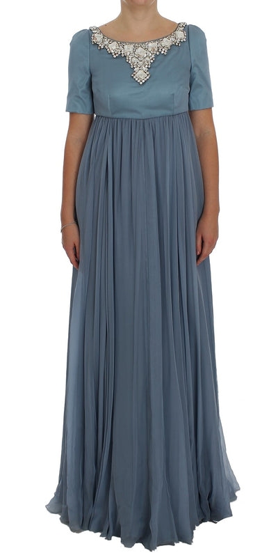 Dolce & Gabbana Blaues Seiden-Kristall-Etuikleid Ballkleid