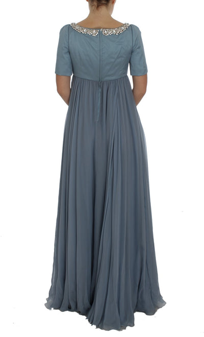 Dolce & Gabbana Blaues Seiden-Kristall-Etuikleid Ballkleid