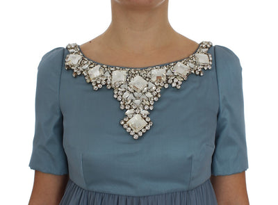 Dolce & Gabbana Blaues Seiden-Kristall-Etuikleid Ballkleid