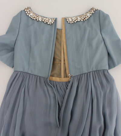 Dolce & Gabbana Blaues Seiden-Kristall-Etuikleid Ballkleid