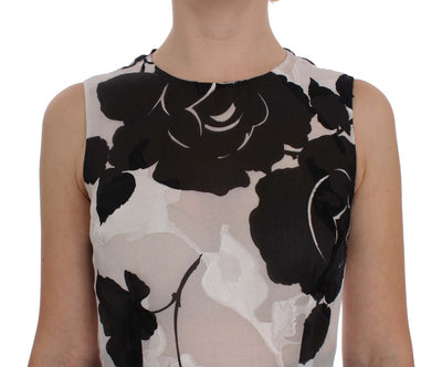 Dolce & Gabbana Schwarz Weiß Floral Seiden Etuikleid