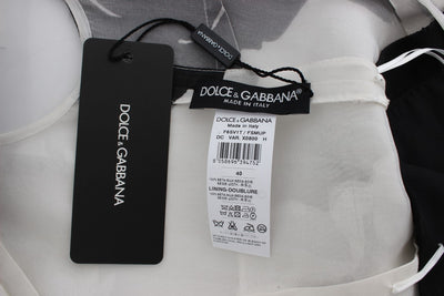 Dolce & Gabbana Schwarz Weiß Floral Seiden Etuikleid