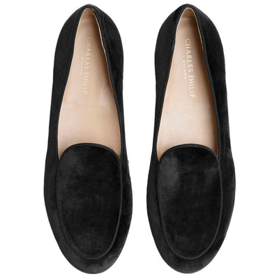 Charles Philip Schwarzer Samt Loafer
