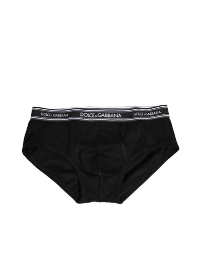 Dolce & Gabbana Schwarzer Baumwoll-Stretch-Slip mit Logodruck Unterwäsche