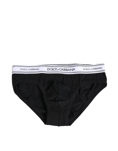 Dolce & Gabbana Schwarzer Cotton Stretch Regular Slip Unterwäsche