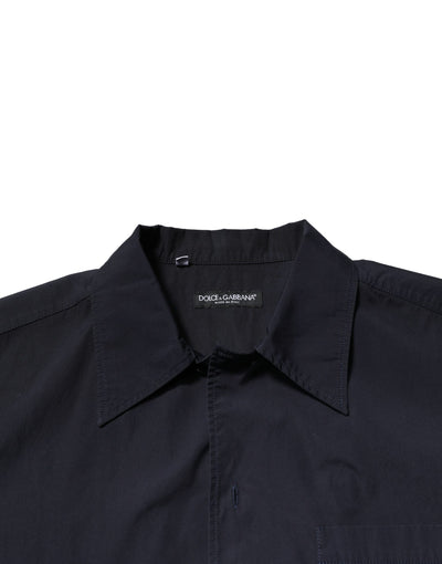 Dolce & Gabbana Dunkelblaues Baumwollhemd mit kurzen Ärmeln Freizeithemd