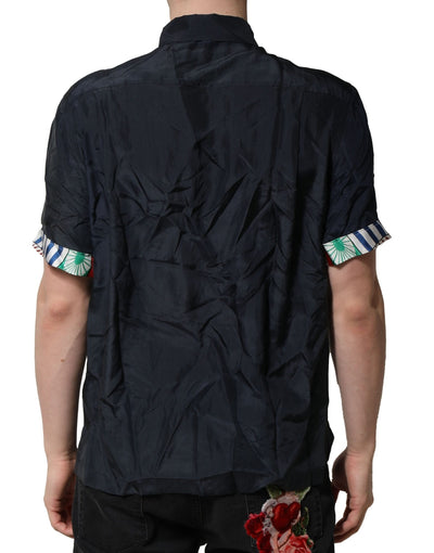 Dolce & Gabbana Schwarz Seide Kurze Ärmel Männer Casual Shirt
