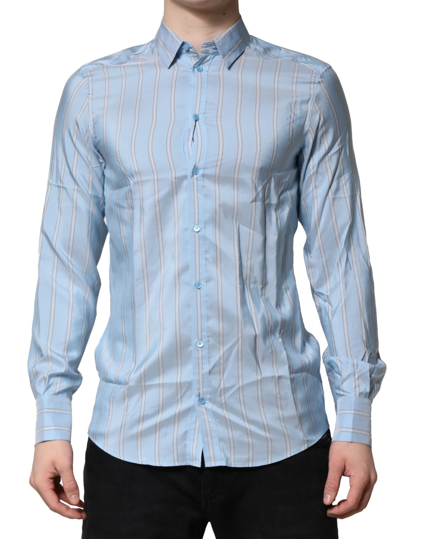 Dolce & Gabbana Hellblaues MARTINI Gestreiftes formelles Hemd