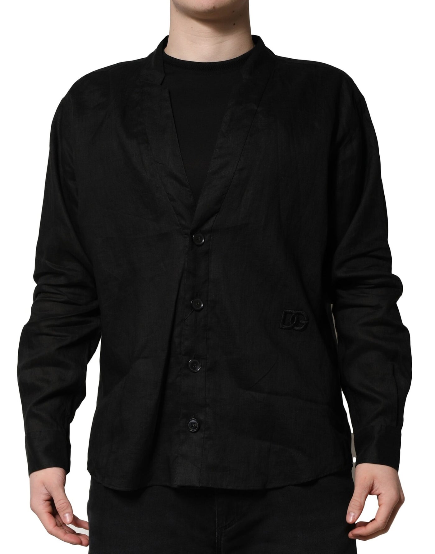 Dolce & Gabbana Schwarzes Leinenhemd mit langen Ärmeln Herren Casual Shirt
