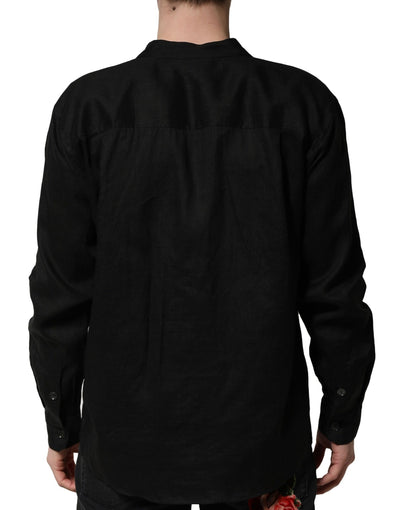Dolce & Gabbana Schwarzes Leinenhemd mit langen Ärmeln Herren Casual Shirt