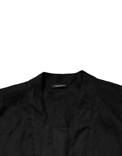 Dolce & Gabbana Schwarzes Leinenhemd mit langen Ärmeln Herren Casual Shirt