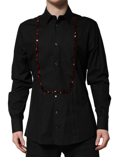 Dolce & Gabbana Schwarzes Kristall GOLD Formales Herrenhemd