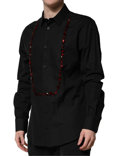Dolce & Gabbana Schwarzes Kristall GOLD Formales Herrenhemd