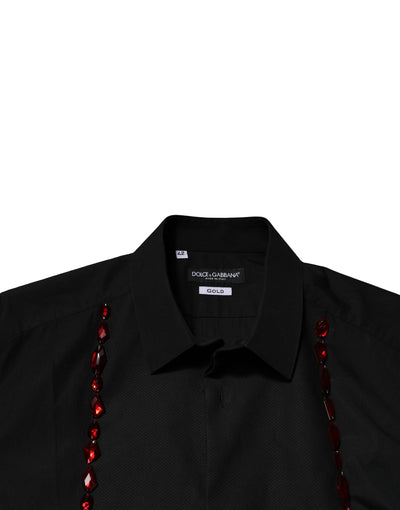 Dolce & Gabbana Schwarzes Kristall GOLD Formales Herrenhemd