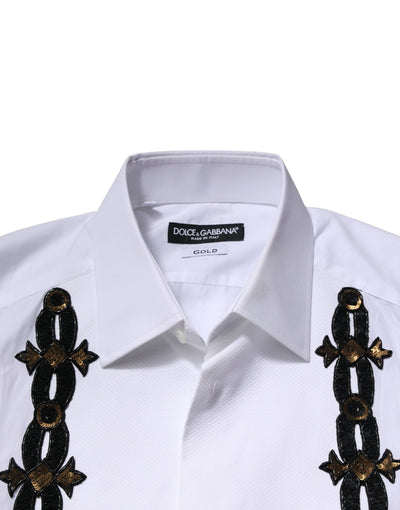 Dolce & Gabbana Weißes GOLD verschönertes formelles Herrenhemd