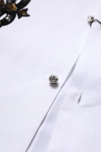 Dolce & Gabbana Weißes GOLD verschönertes formelles Herrenhemd