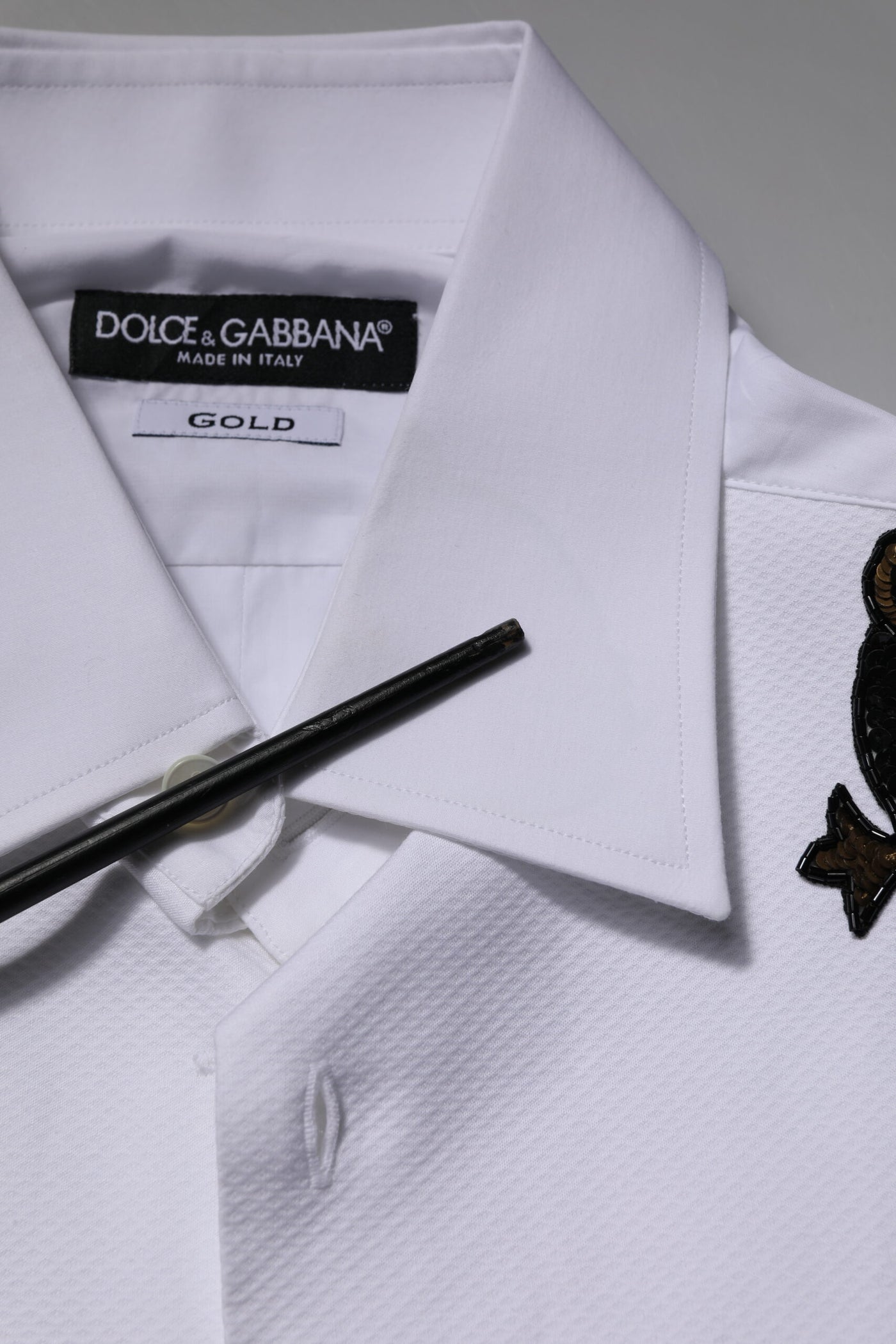 Dolce & Gabbana Weißes GOLD verschönertes formelles Herrenhemd