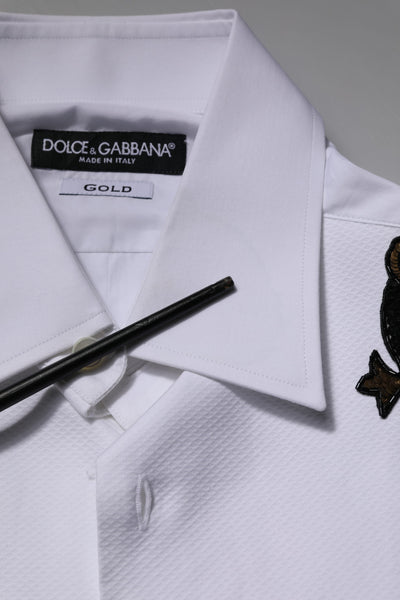 Dolce & Gabbana Weißes GOLD verschönertes formelles Herrenhemd