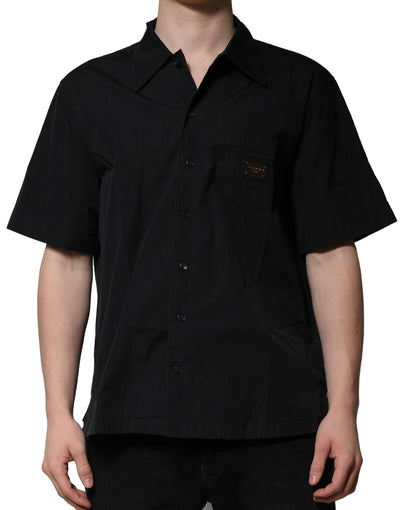 Dolce & Gabbana Schwarzes Baumwollhemd mit kurzen Ärmeln und Knopfleiste