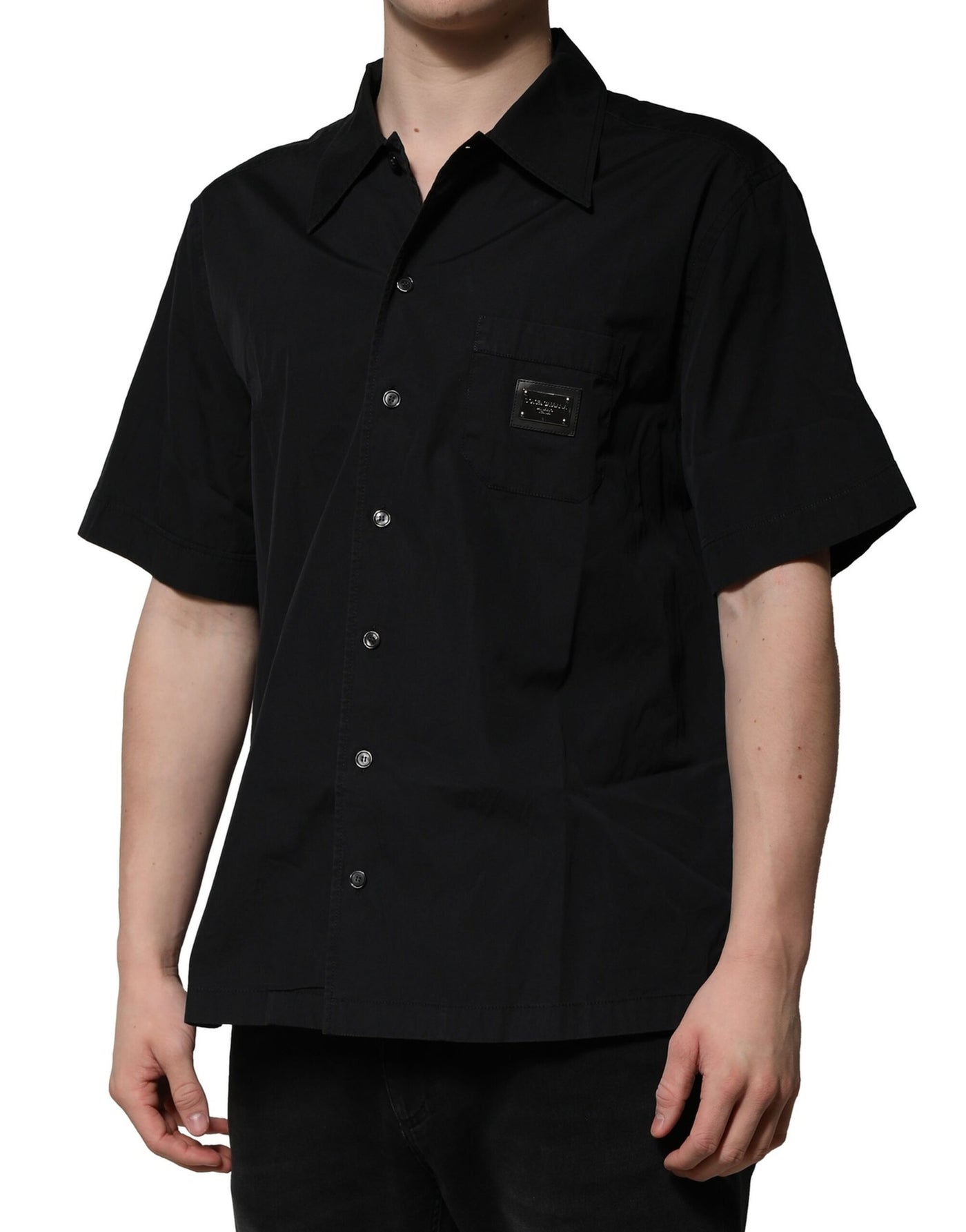Dolce & Gabbana Schwarzes Baumwollhemd mit kurzen Ärmeln und Knopfleiste