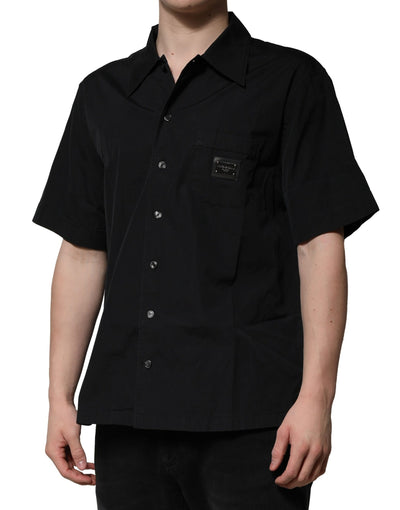 Dolce & Gabbana Schwarzes Baumwollhemd mit kurzen Ärmeln und Knopfleiste