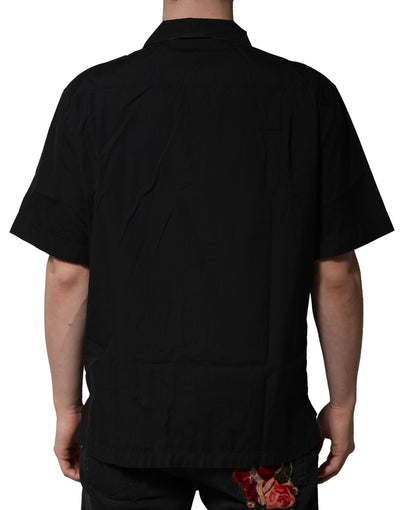 Dolce & Gabbana Schwarzes Baumwollhemd mit kurzen Ärmeln und Knopfleiste