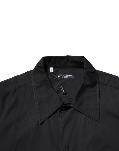 Dolce & Gabbana Schwarzes Baumwollhemd mit kurzen Ärmeln und Knopfleiste