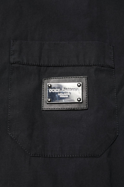 Dolce & Gabbana Schwarzes Baumwollhemd mit kurzen Ärmeln und Knopfleiste