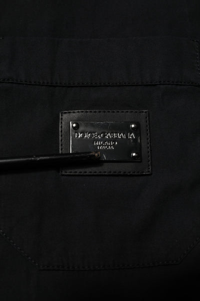 Dolce & Gabbana Schwarzes Baumwollhemd mit kurzen Ärmeln und Knopfleiste