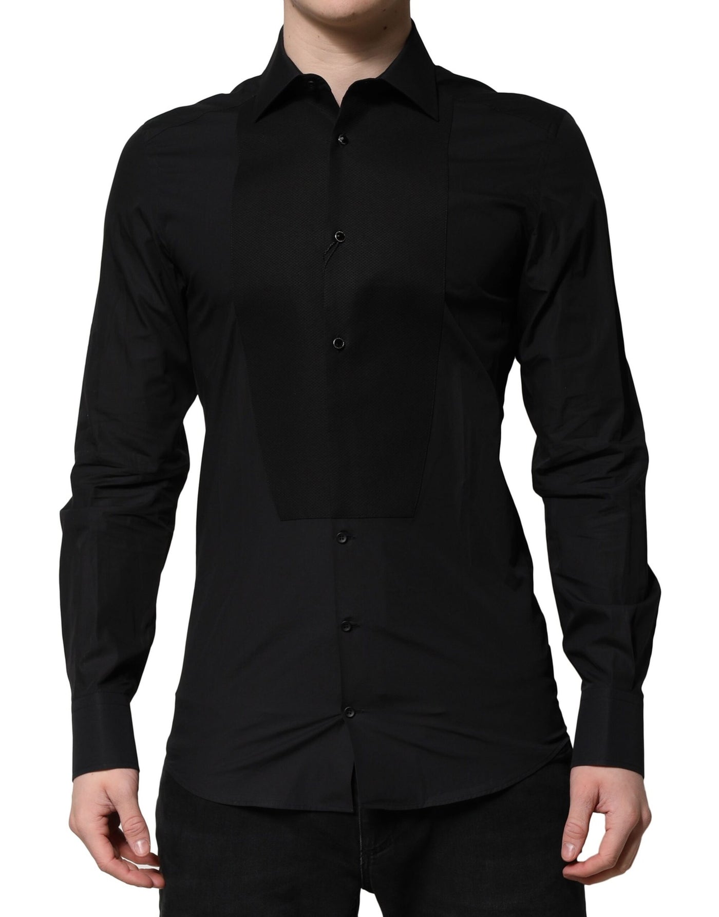 Dolce & Gabbana Schwarzes GOLD Langärmeliges Kleid Formales Hemd