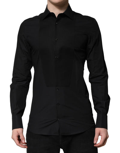 Dolce & Gabbana Schwarzes GOLD Langärmeliges Kleid Formales Hemd