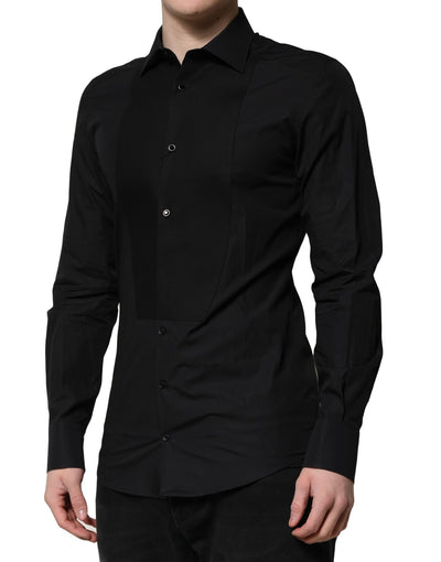 Dolce & Gabbana Schwarzes GOLD Langärmeliges Kleid Formales Hemd