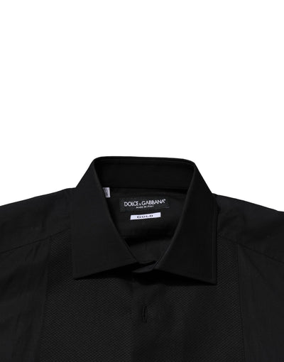 Dolce & Gabbana Schwarzes GOLD Langärmeliges Kleid Formales Hemd