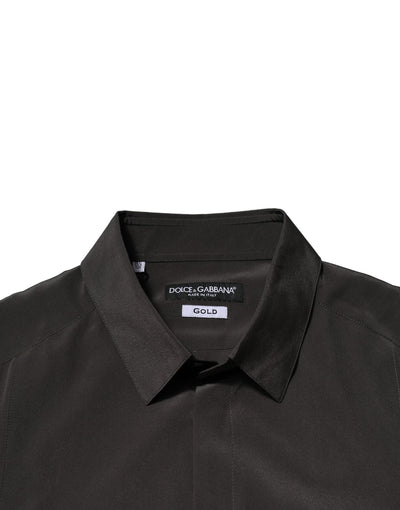Dolce & Gabbana Dunkelbraunes Seidenhemd GOLD Herren Kleid Formales Hemd