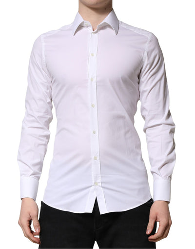 Dolce & Gabbana Weißes GOLD Langärmeliges Herren Kleid Formales Hemd