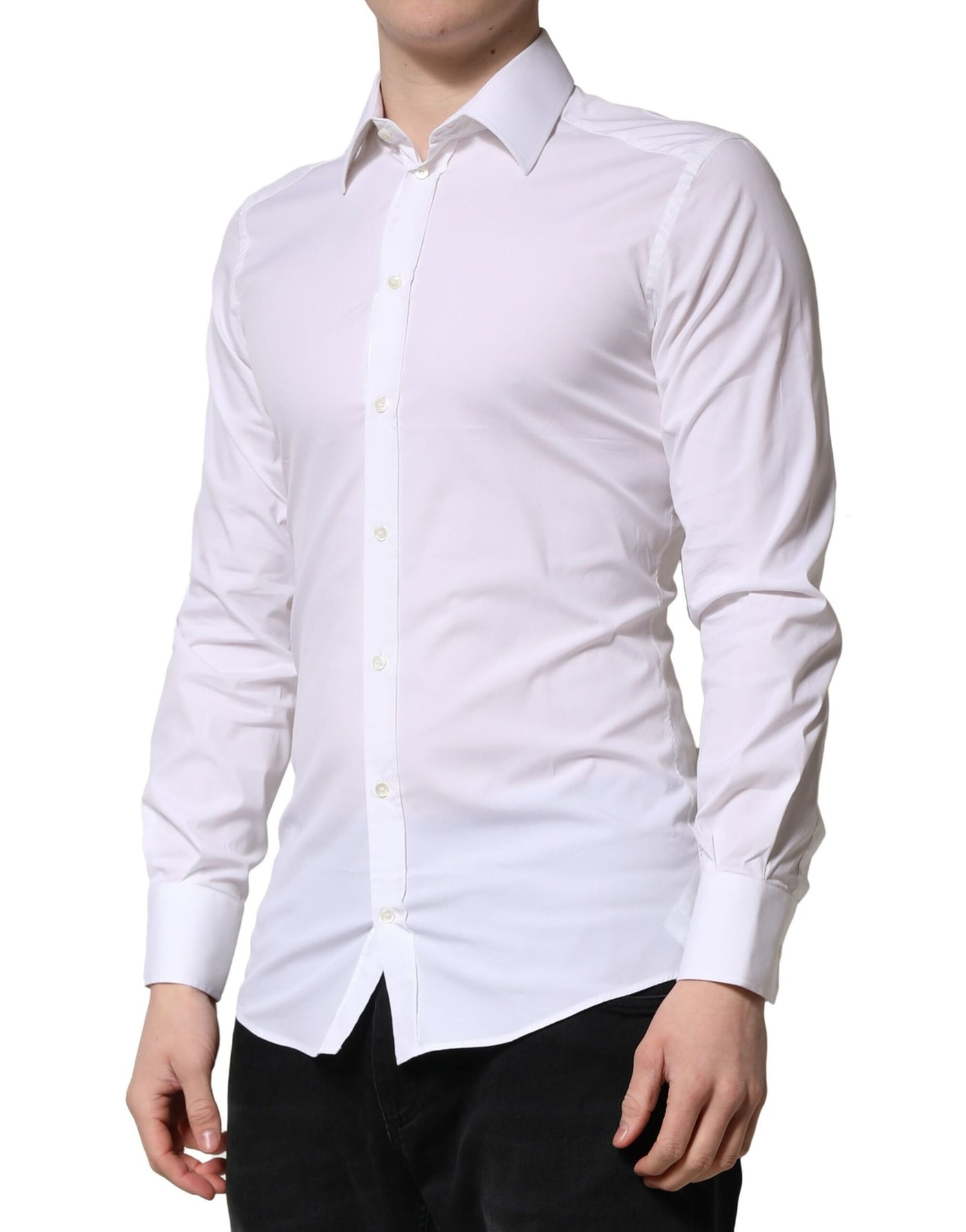 Dolce & Gabbana Weißes GOLD Langärmeliges Herren Kleid Formales Hemd