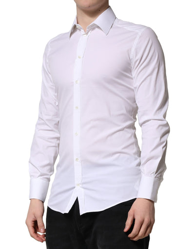 Dolce & Gabbana Weißes GOLD Langärmeliges Herren Kleid Formales Hemd