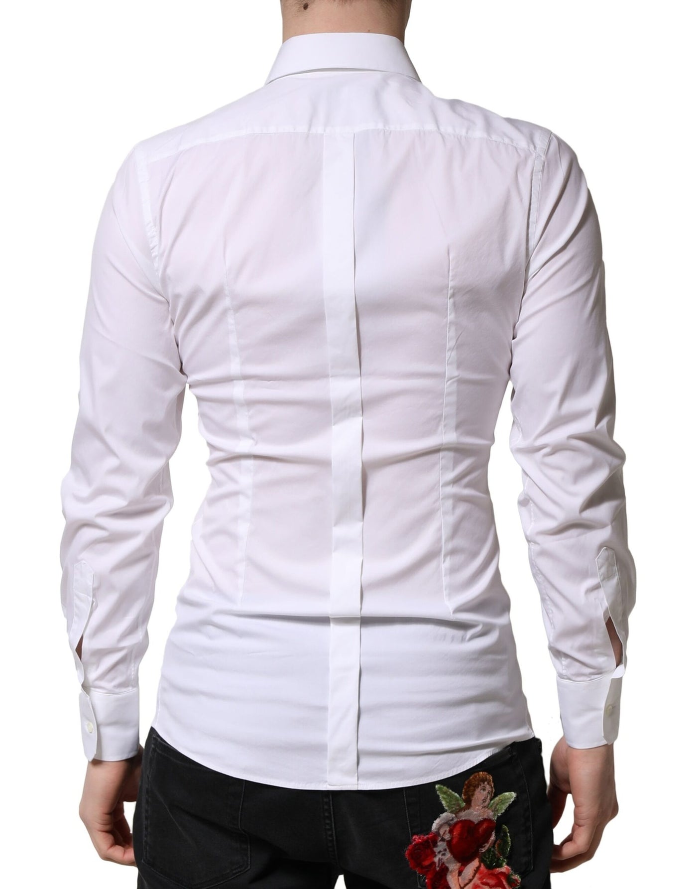 Dolce & Gabbana Weißes GOLD Langärmeliges Herren Kleid Formales Hemd