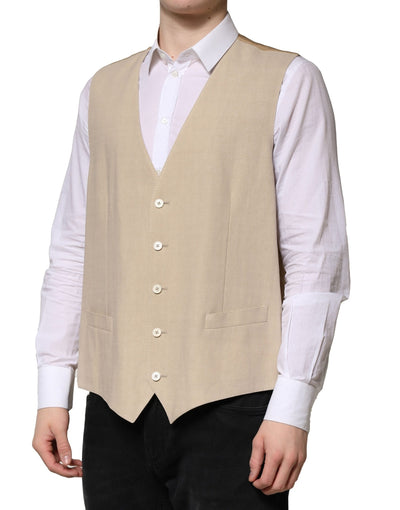 Dolce & Gabbana Beige Leinen Kleid Formal Männer Weste Weste