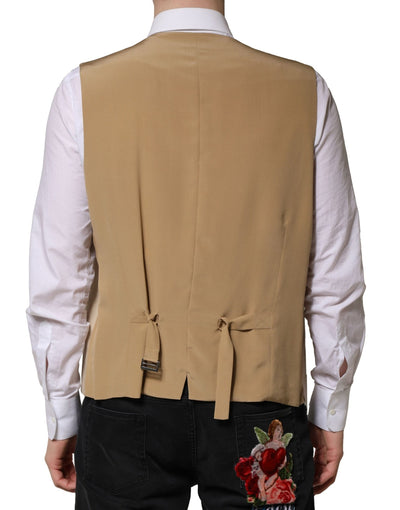 Dolce & Gabbana Beige Leinen Kleid Formal Männer Weste Weste
