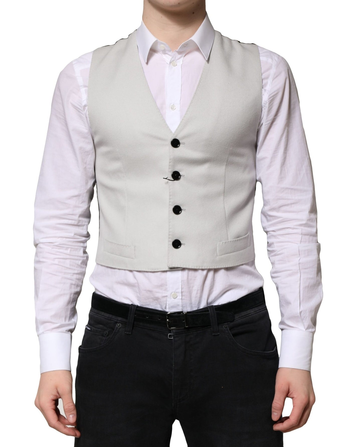 Dolce & Gabbana Graue Wolle Kleid Formal Männer Weste Weste