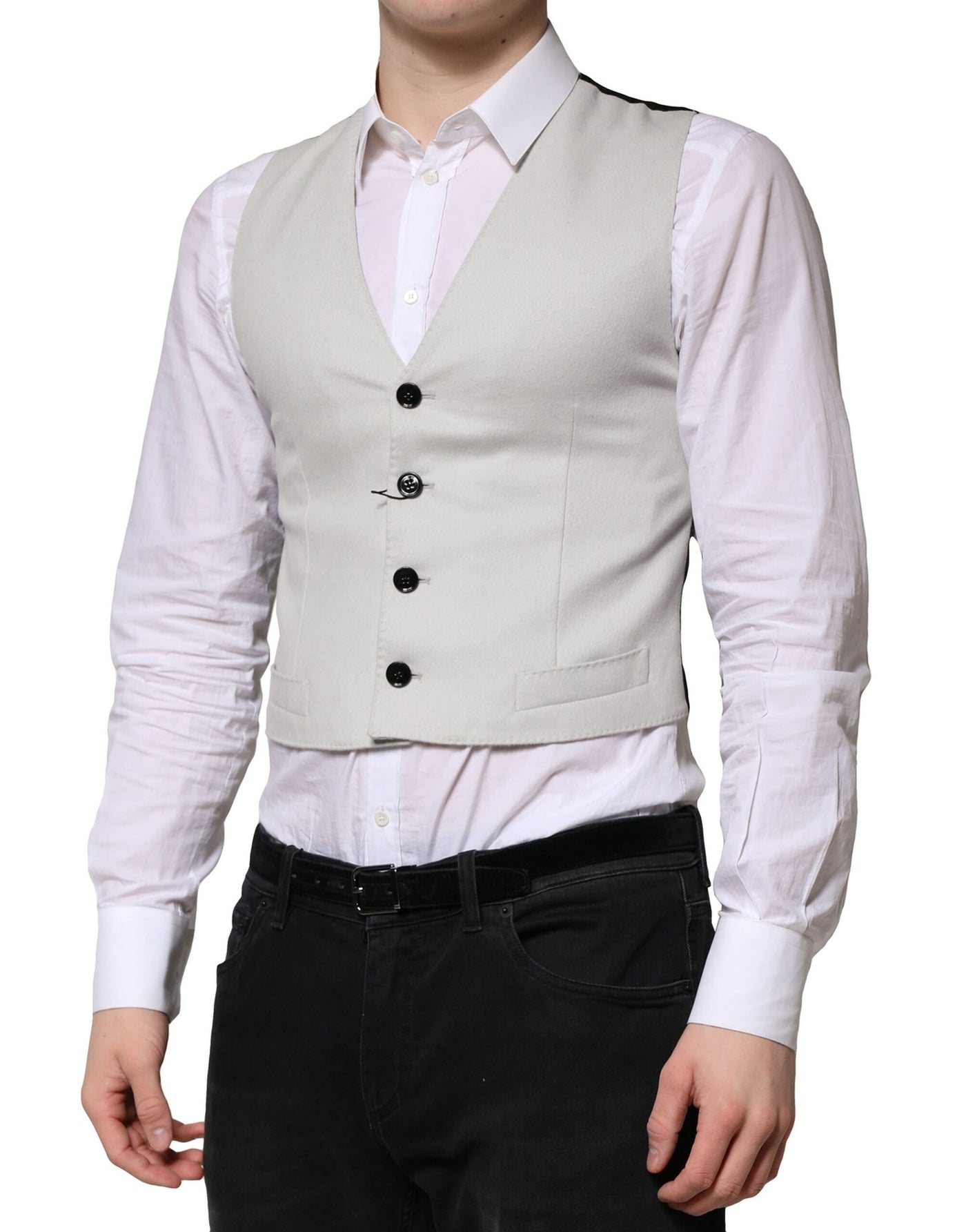 Dolce & Gabbana Graue Wolle Kleid Formal Männer Weste Weste