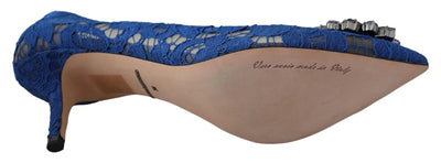 Dolce & Gabbana Blaue Spitze Kristall Ballett Pumps Schuhe